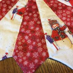 Christmas Tree Skirt, Table Top Or Full Size, Mini, Snowman, Small, Glittery, Quilted, Hand-Pieced, Glitter, Snowflakes, Red, Purple - thumbnail 3