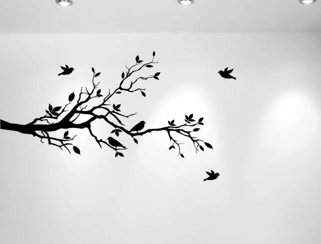 "Tree Branch Wall Decal Love Birds Vinyl Sticker Nursery Leaves Hearts 56"" Wide X 28" - image 1