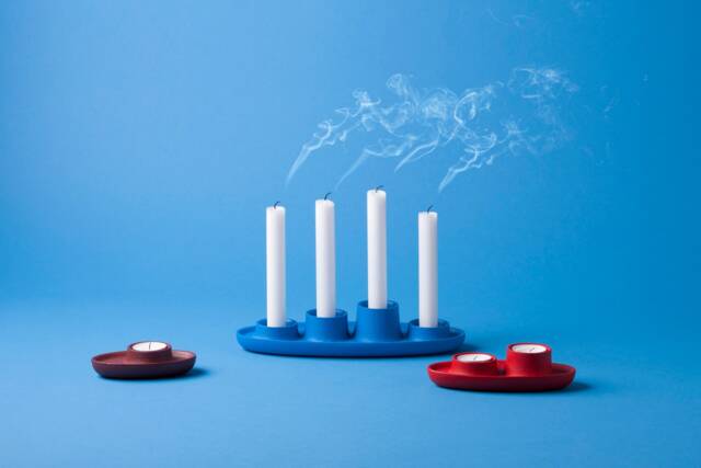 Navy Cast Iron Candle Holder Modern Tealight & Taper Stand - image 1