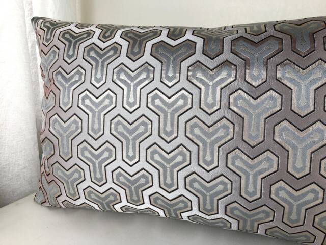 White & Silver Geometric Brocade Pillow Case, Japanese Obi Brocade, Sofa Bedding, Japan Throw Pillow, Kimono Cushion, Wedding Decor - image 1