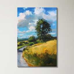 Countryside Landscape 3 Panel Split Canvas Wall Art Rolling Hills Road Abstract Oil Painting Framed Farmhouse Rustic Home Decor Gift - thumbnail 4
