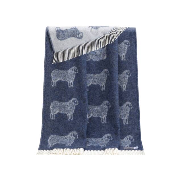 Denim Blue Sheep Wool Throw - Woven Blanket Made From Pure Ideal As Bedspread, Housewarming Present - image 1