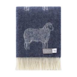 Denim Blue Sheep Wool Throw - Woven Blanket Made From Pure Ideal As Bedspread, Housewarming Present - thumbnail 2