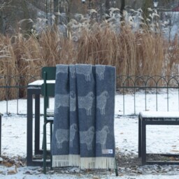 Denim Blue Sheep Wool Throw - Woven Blanket Made From Pure Ideal As Bedspread, Housewarming Present - thumbnail 3