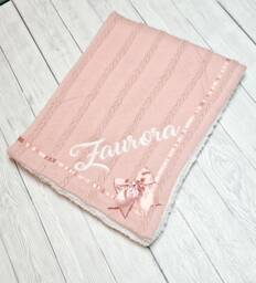 Personalized Baby Girl Blanket, Custom Embroidered Name, Pink Nursery Keepsake, Satin Bow, Newborn Shower Gift, Soft Throw
