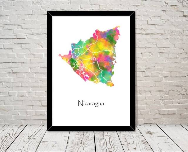 Nicaragua Art Watercolour Illustration Map Abstract Print Wall Home Decor Giclee Print Office Living Room