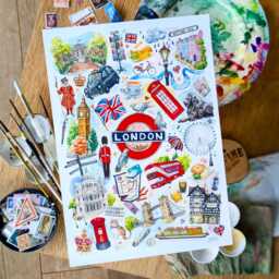 London Travel Art Print - A4 Size Icons Of London, British City Wall Art, Hand Painted Journal Design, Big Ben & Sights The - thumbnail 3