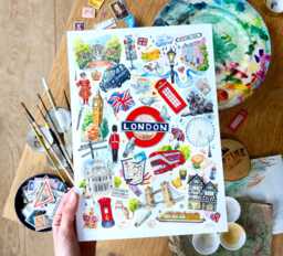 London Travel Art Print - A4 Size Icons Of London, British City Wall Art, Hand Painted Journal Design, Big Ben & Sights The - thumbnail 1