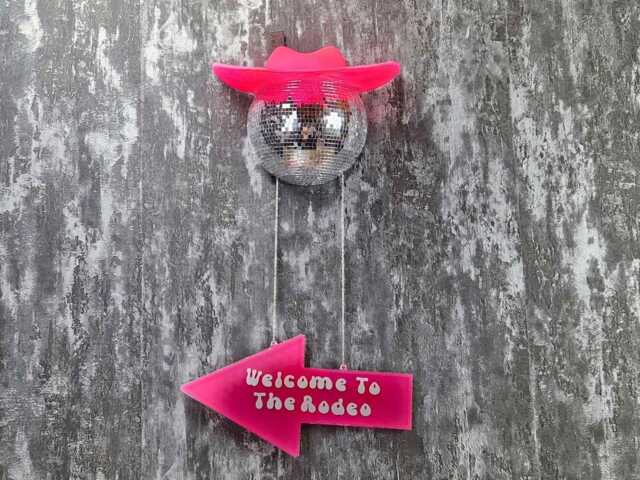 Last Rodeo Bachelorette Decor - Pink Cowboy Disco Ball Custom Hen Party Sign - image 1