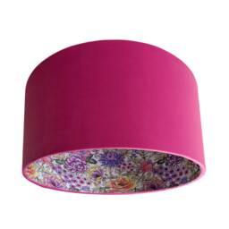 Hot Pink Velvet Lampshade, Summer Wildflower Print - thumbnail 2