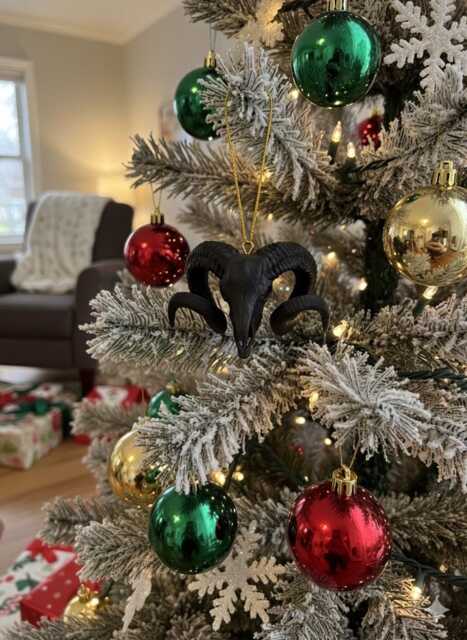 Ram Skull Christmas Bauble, Gothic Xmas Tree Ornament, Alternative Decor, Unique Decorations - image 1