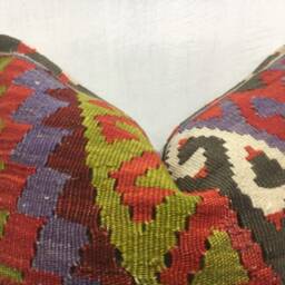 Vintage Kilim Pillow Cover, Turkish Sofa Cushion, Handwoven Linen Back - 20x20 - thumbnail 2
