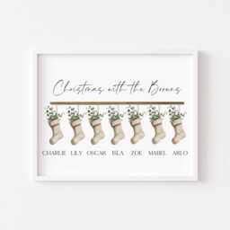 Personalised Christmas Stocking Family Print Green Eucalyptus Stockings Unframed Wall Art Poster - thumbnail 2
