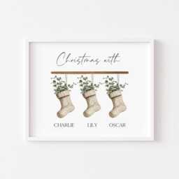 Personalised Christmas Stocking Family Print Green Eucalyptus Stockings Unframed Wall Art Poster - thumbnail 3