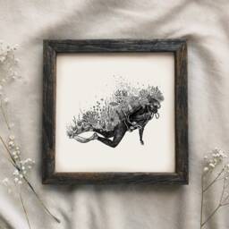 Coral Reef Scuba Diver Art Print Coastal Illustration - thumbnail 3