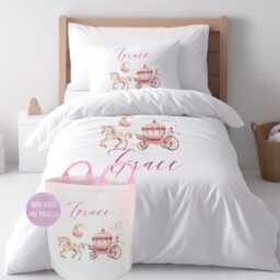 Pink Fairy Carriage Personalised Duvet Cover Pillow Set Princess Castle Bedding Item - thumbnail 2