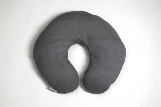Linen Travel Pillow, Grey Neck Buckwheat Zewo Waste Charcoal Grey Linen Zero Pillow - image 1