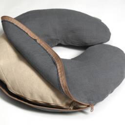 Linen Travel Pillow, Grey Neck Buckwheat Zewo Waste Charcoal Grey Linen Zero Pillow - thumbnail 2