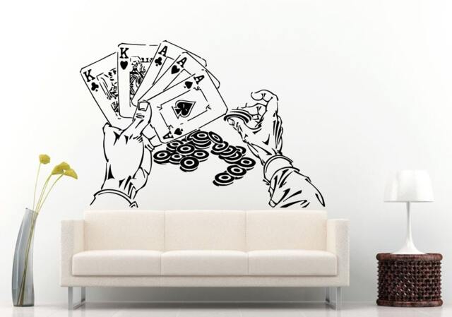 Hand Poker Game Chips Gambling Card Casino Wall Decal Vinyl Sticker Mural Room Decor L1077 - image 1