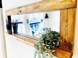 Bathroom Mirror With Shelf - Rustic Wooden Framed in Waxed Oak