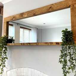 Bathroom Mirror With Shelf - Rustic Wooden Framed in Waxed Oak - thumbnail 2