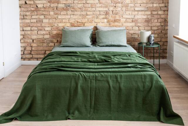 Extra Big Linen Bedcover in Forest Green. Heavy Bedspread. Sofa Throw Blanket. Blanket For Decor. Cozy Cover - image 1