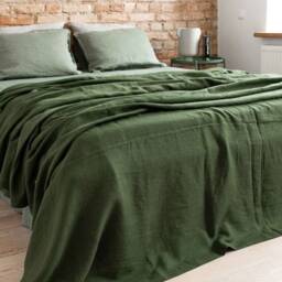 Extra Big Linen Bedcover in Forest Green. Heavy Bedspread. Sofa Throw Blanket. Blanket For Decor. Cozy Cover - thumbnail 2