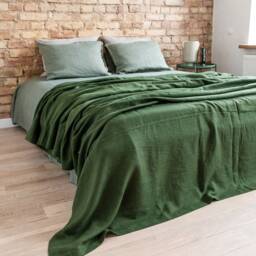 Extra Big Linen Bedcover in Forest Green. Heavy Bedspread. Sofa Throw Blanket. Blanket For Decor. Cozy Cover - thumbnail 3