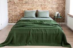 Extra Big Linen Bedcover in Forest Green. Heavy Bedspread. Sofa Throw Blanket. Blanket For Decor. Cozy Cover - thumbnail 1