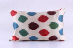 Ikat Silk Velvet Pillow 16x24 - Handmade Boho Cushion Cover Turkish Home Decor Accent