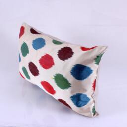 Ikat Silk Velvet Pillow 16x24 - Handmade Boho Cushion Cover Turkish Home Decor Accent - thumbnail 2