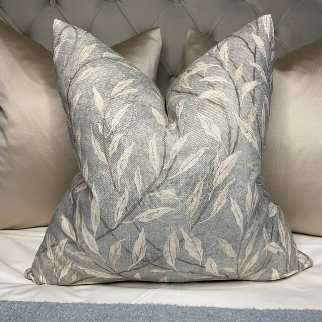 Sanderson Osier Fabric, Leaf Trail Cushion Cover, Decorative Pillow, Sofa Pillow Throw/Countryside Decor - Grey Ivory- Double Sided - image 1