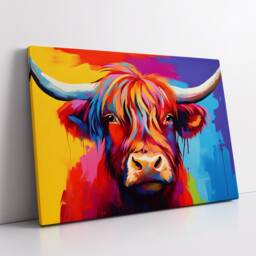 Highland Cow Animal Abstract Oil Painting Colourful Paint Splatter Style Wall Art Framed Canvas Poster Print Home Office Room Decor Gifts - thumbnail 2