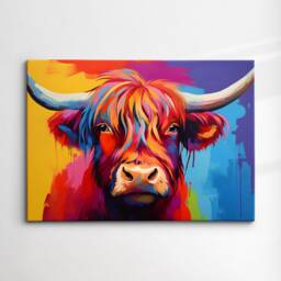 Highland Cow Animal Abstract Oil Painting Colourful Paint Splatter Style Wall Art Framed Canvas Poster Print Home Office Room Decor Gifts - thumbnail 3
