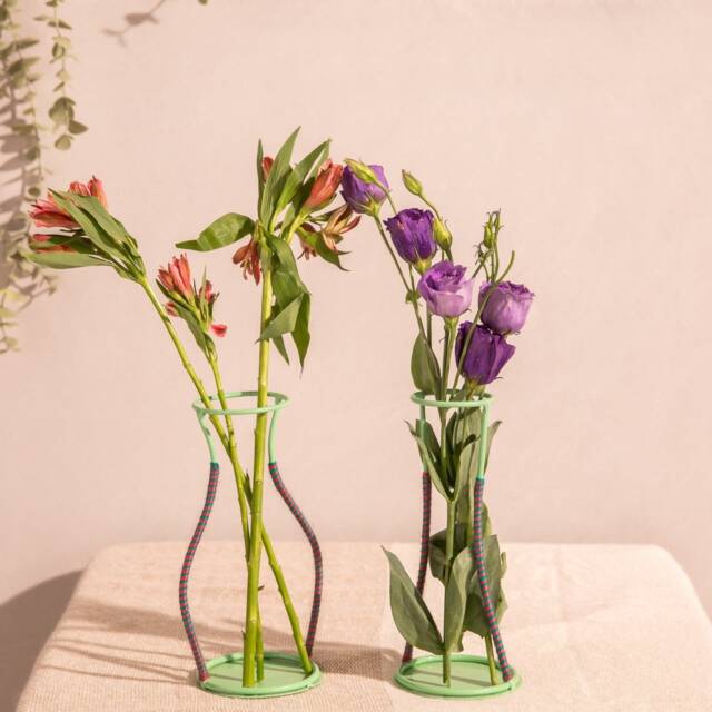 Green Silhouette Metal Line Vase, Invisible Vases, Colorful Flower Handcrafted, Pots - image 1