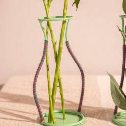 Green Silhouette Metal Line Vase, Invisible Vases, Colorful Flower Handcrafted, Pots - thumbnail 2