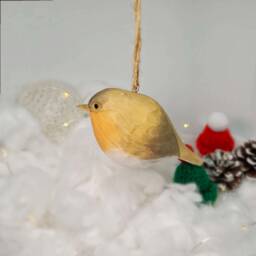 European Robin Bird Hanging Christmas Ornaments Wooden Hand Carved Painted