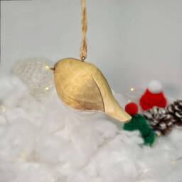 European Robin Bird Hanging Christmas Ornaments Wooden Hand Carved Painted - thumbnail 3