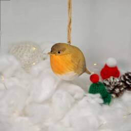 European Robin Bird Hanging Christmas Ornaments Wooden Hand Carved Painted - thumbnail 4