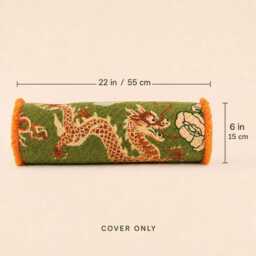 Embroidered Dragon Bolster Pillow Cover, Green Chinoiserie 6x22 Lumbar Cushion, Oriental Sofa Decor - thumbnail 2