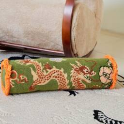 Embroidered Dragon Bolster Pillow Cover, Green Chinoiserie 6x22 Lumbar Cushion, Oriental Sofa Decor - thumbnail 4