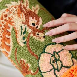 Embroidered Dragon Bolster Pillow Cover, Green Chinoiserie 6x22 Lumbar Cushion, Oriental Sofa Decor - thumbnail 3