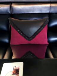 Black Leather & Red Claret Suede Fabric Clutch Design Decorative Pillow Cover, Cushion, Throw Pillow, Home Decor, Gifts For Her, Living Room - thumbnail 1