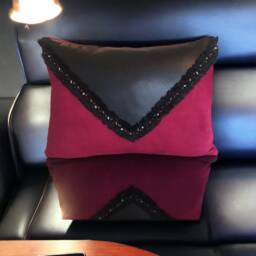 Black Leather & Red Claret Suede Fabric Clutch Design Decorative Pillow Cover, Cushion, Throw Pillow, Home Decor, Gifts For Her, Living Room - thumbnail 2