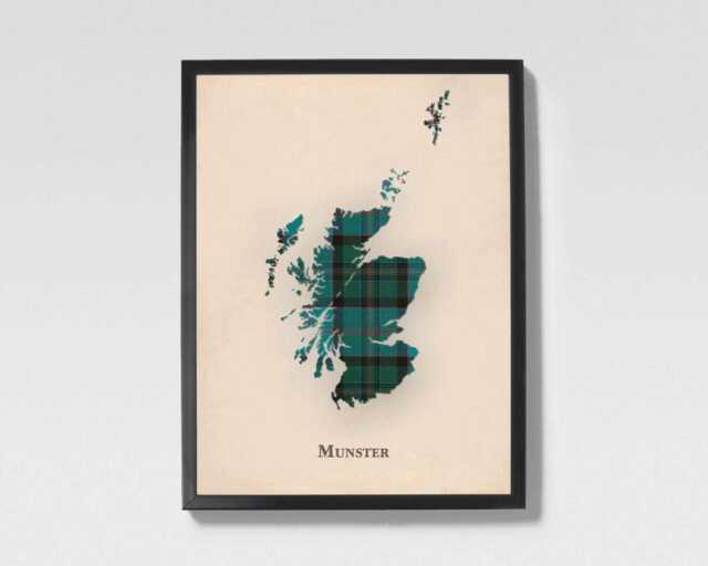 Clan Munster Scottish Tartan Map - Of Scotland Family Wall Decor, Ready To Hang - image 1