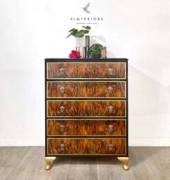 Chest Of 5 Drawers Painted in Black & Gold Now Sold Available To Commission