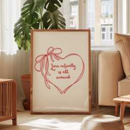 Love Actually Is All Around Print , Red Heart Retro Trendy Wall Art, Bedroom Art Quote, Cute Poster - thumbnail 3