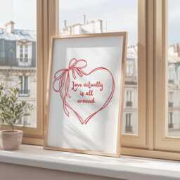 Love Actually Is All Around Print , Red Heart Retro Trendy Wall Art, Bedroom Art Quote, Cute Poster - thumbnail 2