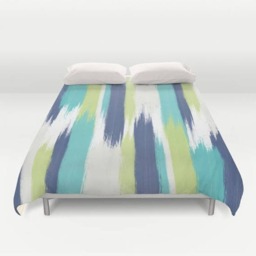 Striped Duvet Cover, Bedding, Brush Strokes, Boho Duvet, Beach House Bedding, Blue Cover, Lime Duvet, White - thumbnail 2