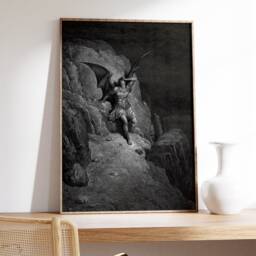 Gustave Dor?? Print, Mythological Wall Art, Victorian Dark Academia Decor, Lucifer Surreal Poster, Gothic Art Gift, Digital, Fantasy Etching - thumbnail 3